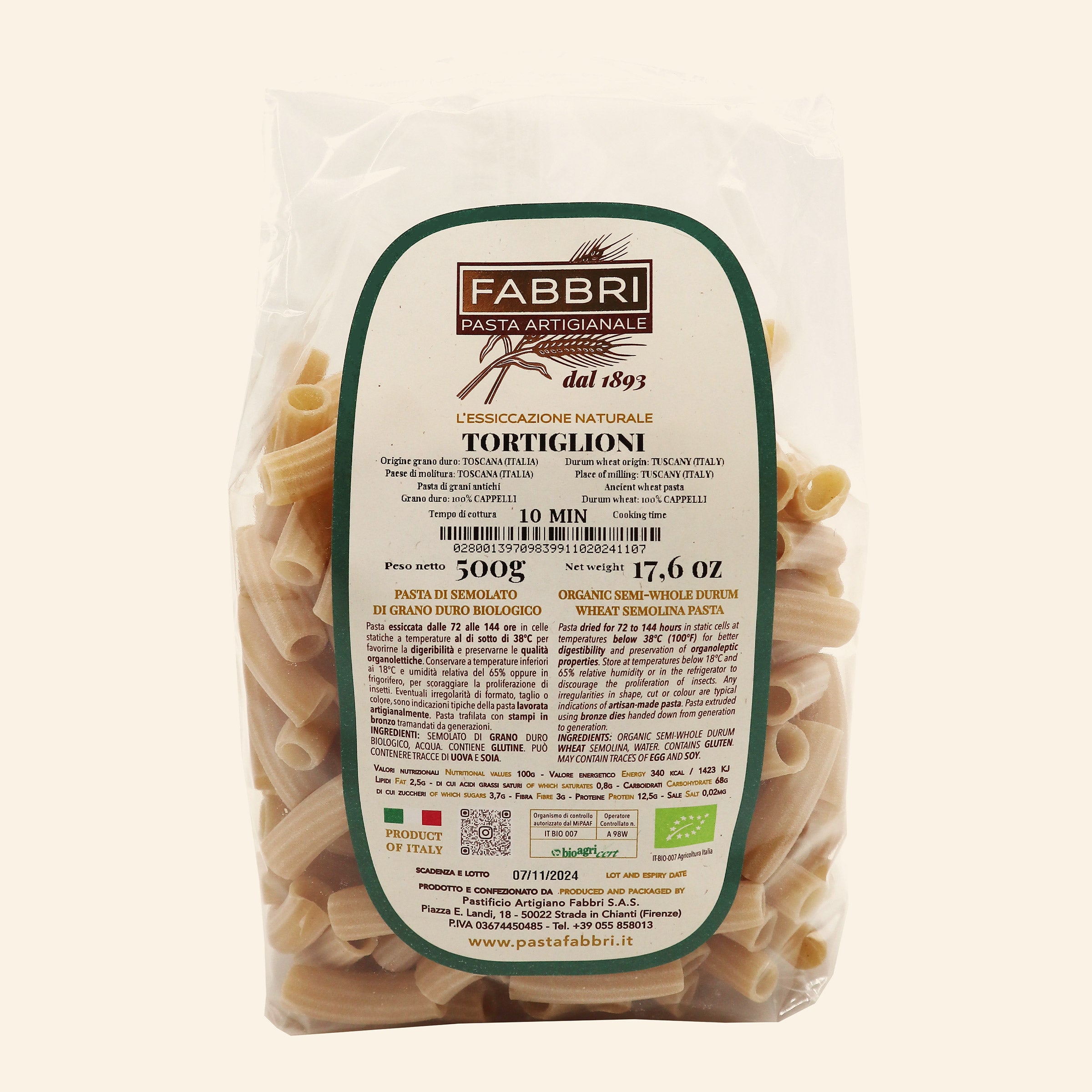 Organic Tortiglioni 100% Cappelli wheat