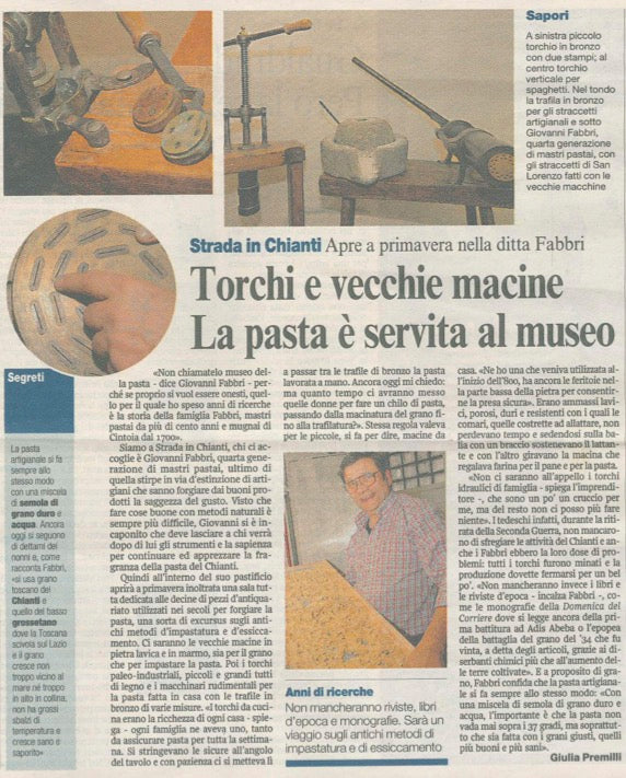 Il Corriere Fiorentino annuncia l’apertura del Museo Fabbri