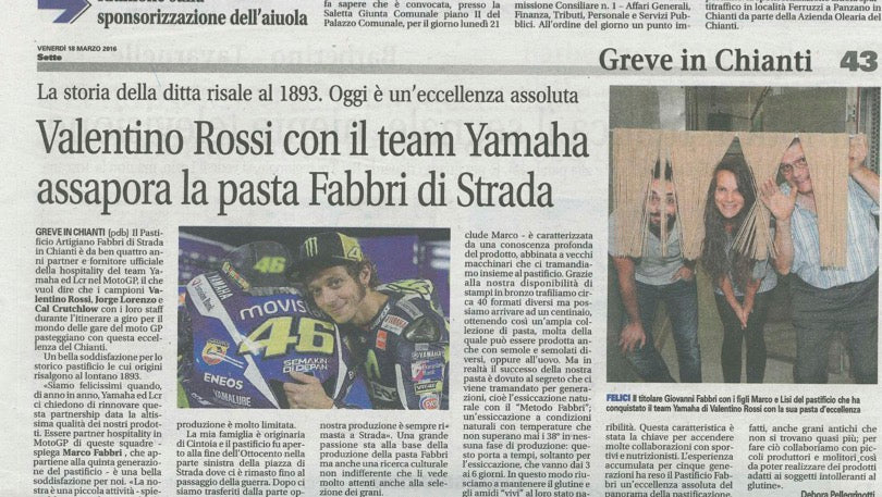 Valentino Rossi sceglie Pasta Fabbri