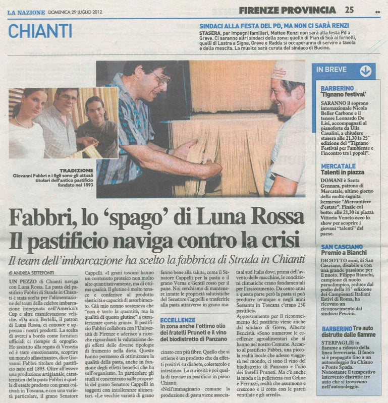 La Nazione di Firenze: Il team Luna Rossa ha scelto la fabbrica Fabbri di Strada in Chianti