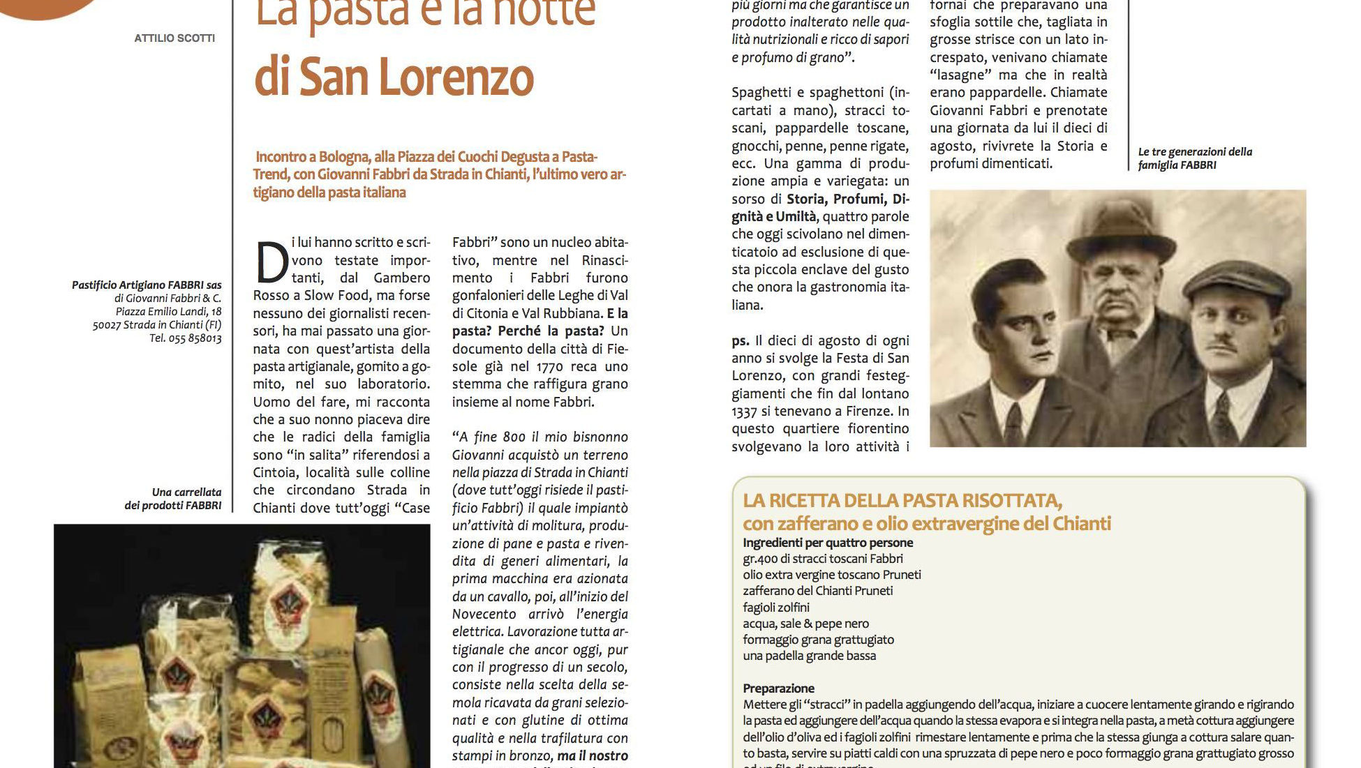 “La pasta e la notte di San Lorenzo”: la rivista “Degusta” incontra Giovanni Fabbri a PastaTrend