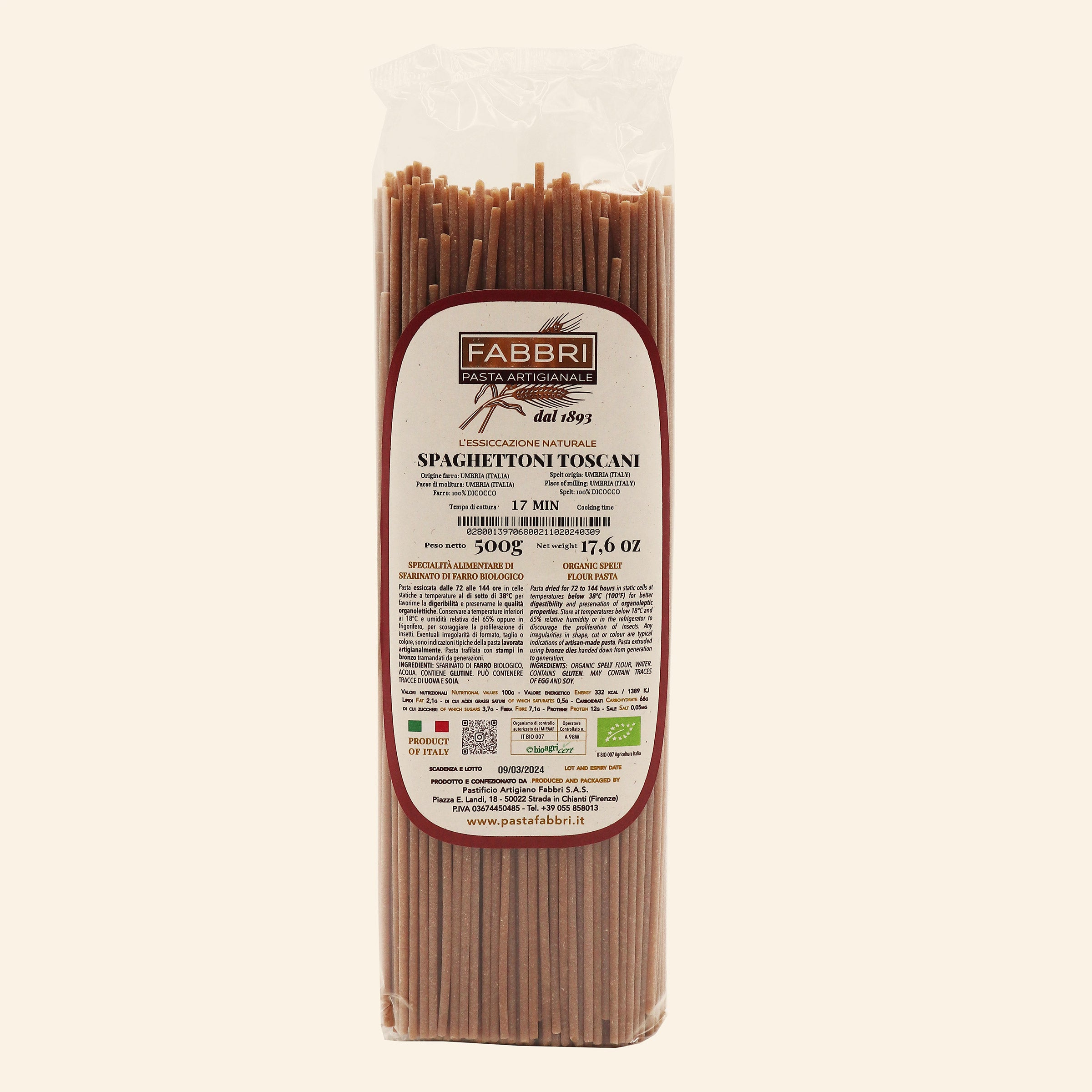 Organic Spaghettoni Toscani 100% Emmer wheat