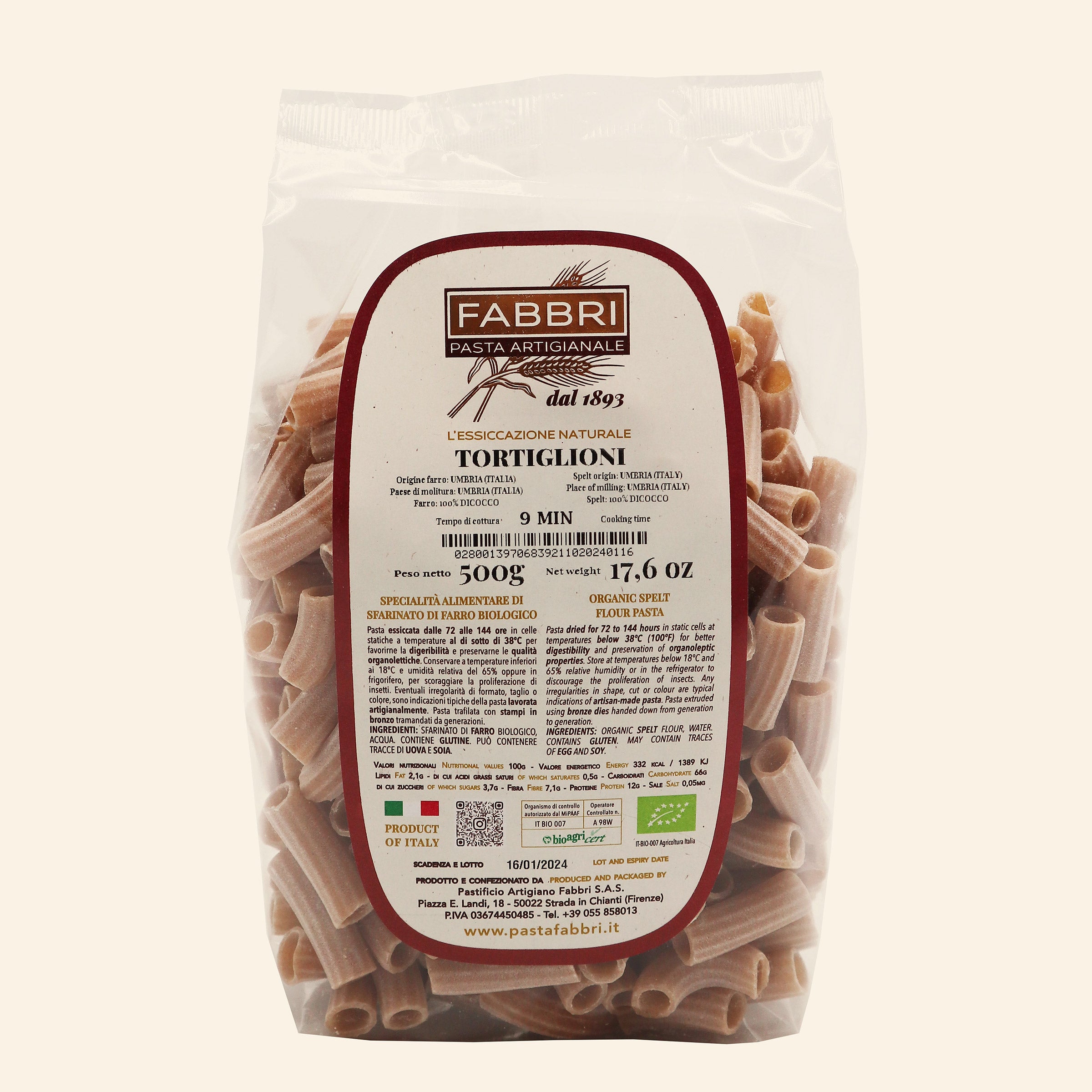 Tortiglioni bio 100% Farro Dicocco