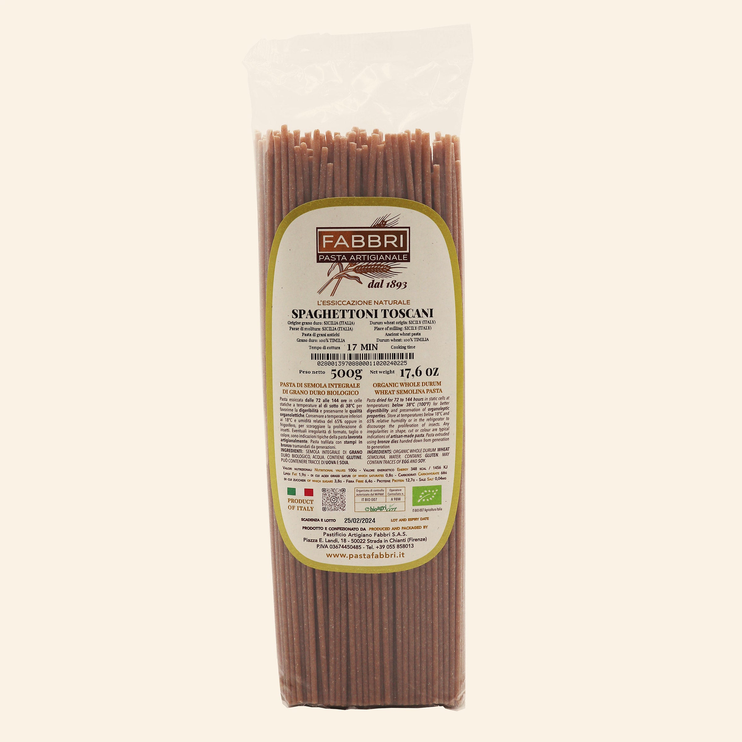 Organic whole semolina Spaghettoni toscani 100% Timilia wheat