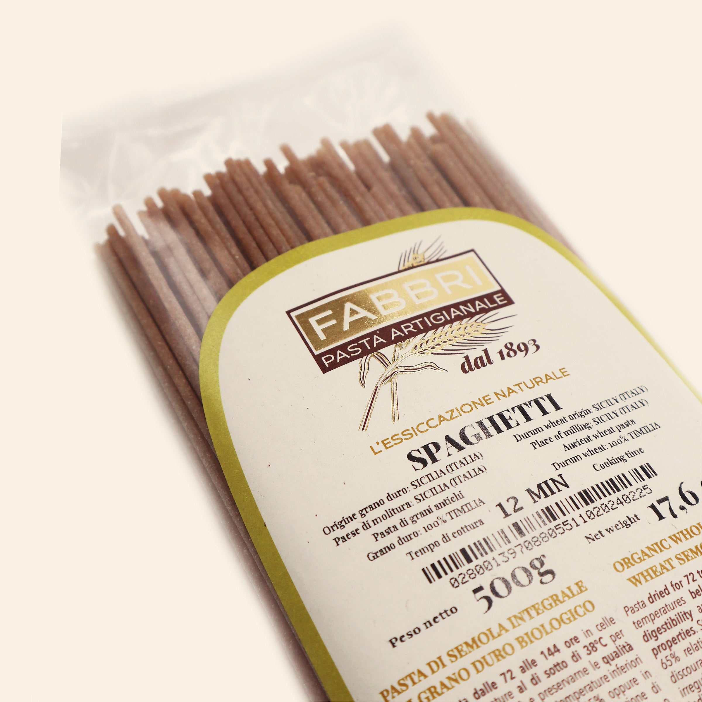 Organic whole semolina Spaghetti n°5 100% Timilia wheat