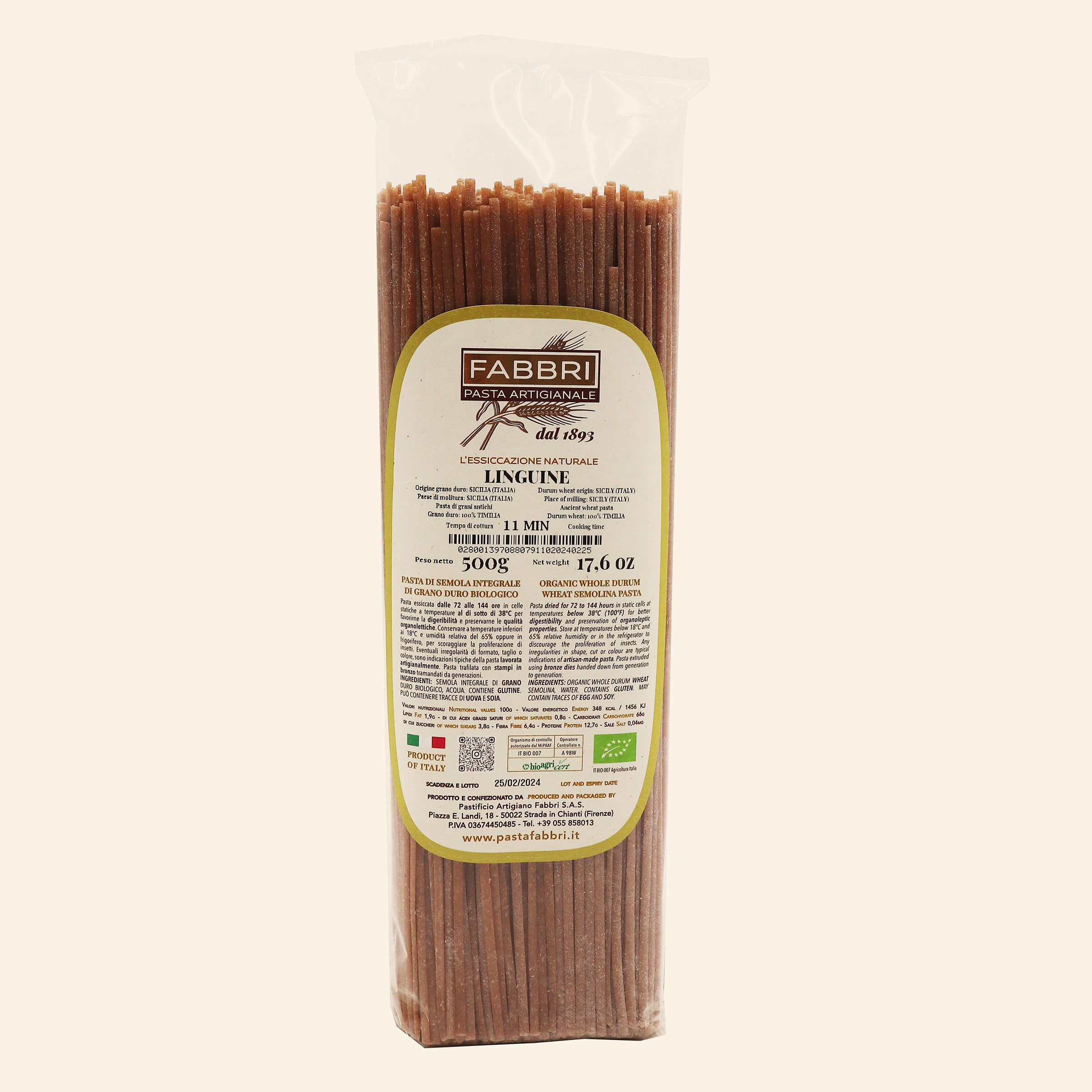 Organic whole semolina Linguine 100% Timilia wheat