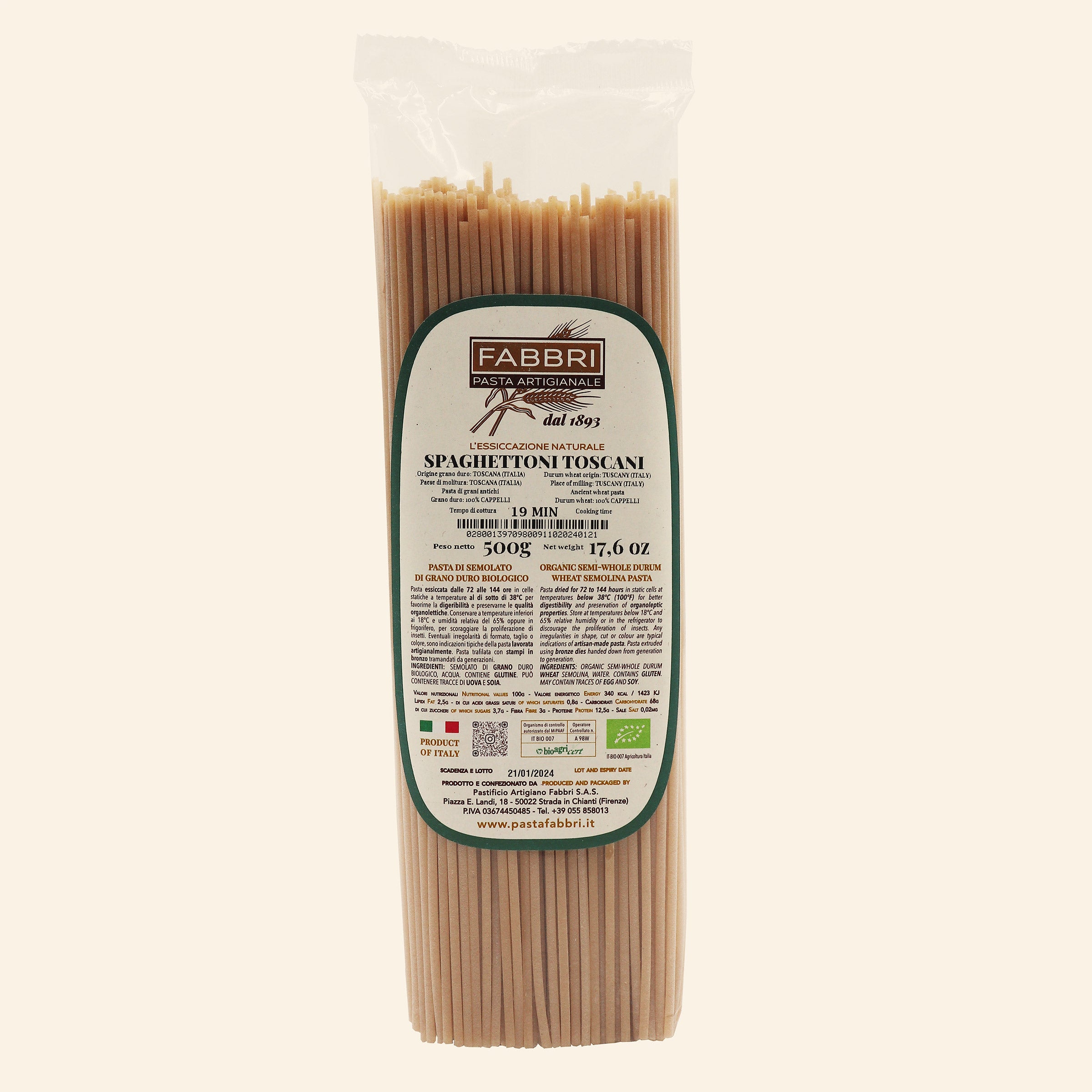 Organic Spaghettoni toscani 100% Cappelli wheat