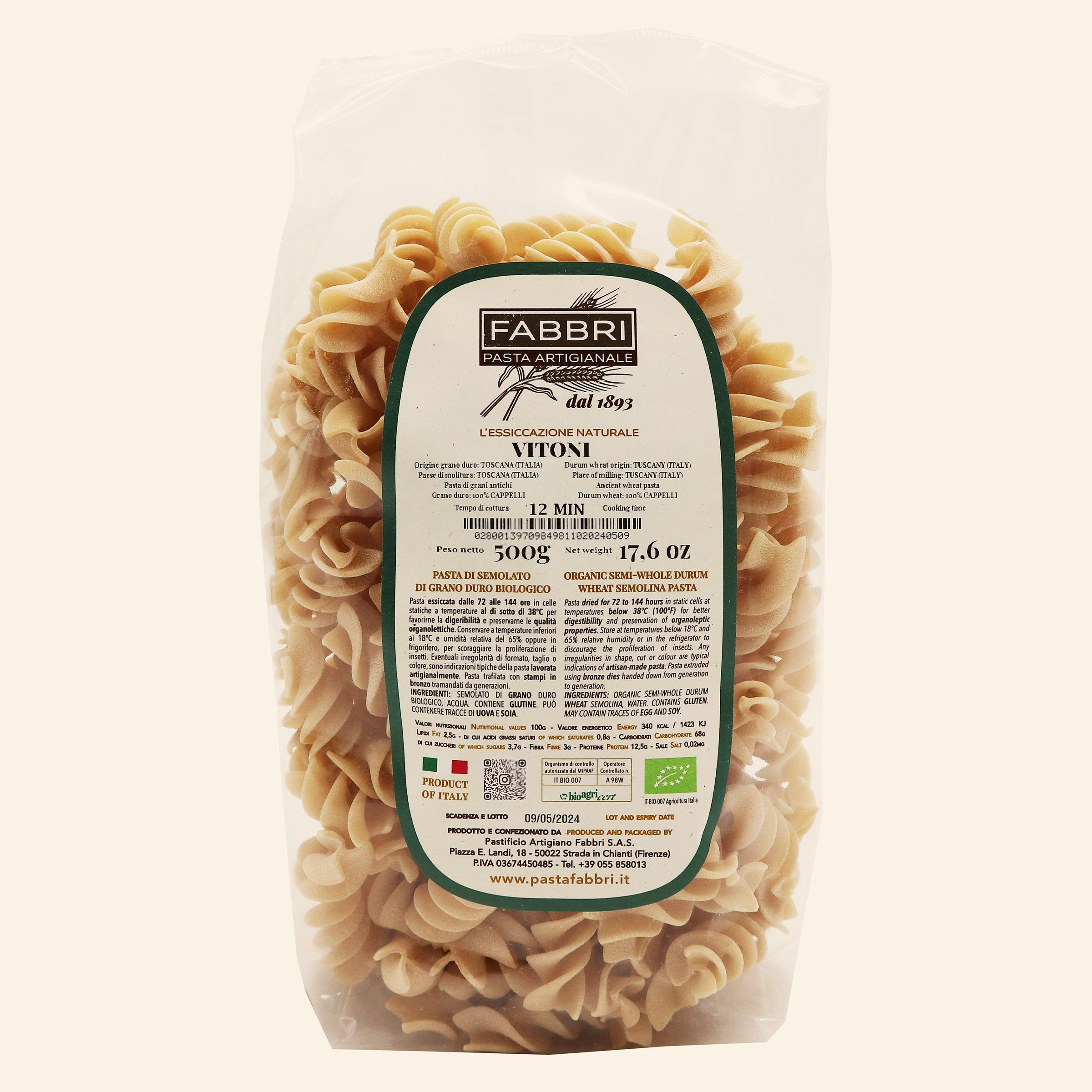 Organic Fusilloni 100% Cappelli wheat