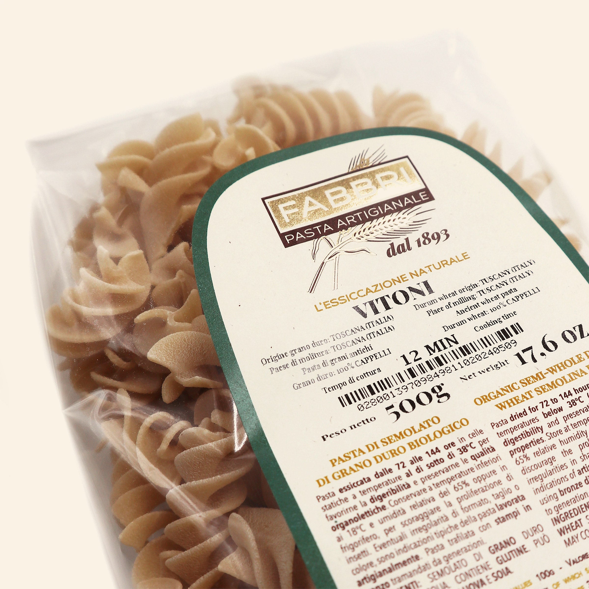 Organic Fusilloni 100% Cappelli wheat