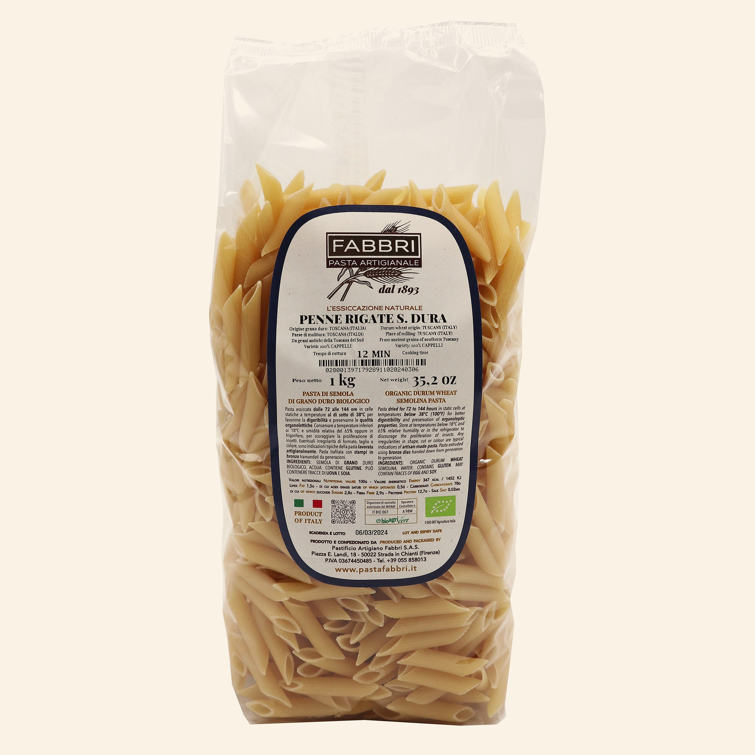 Organic Penne rigate "sfoglia dura"