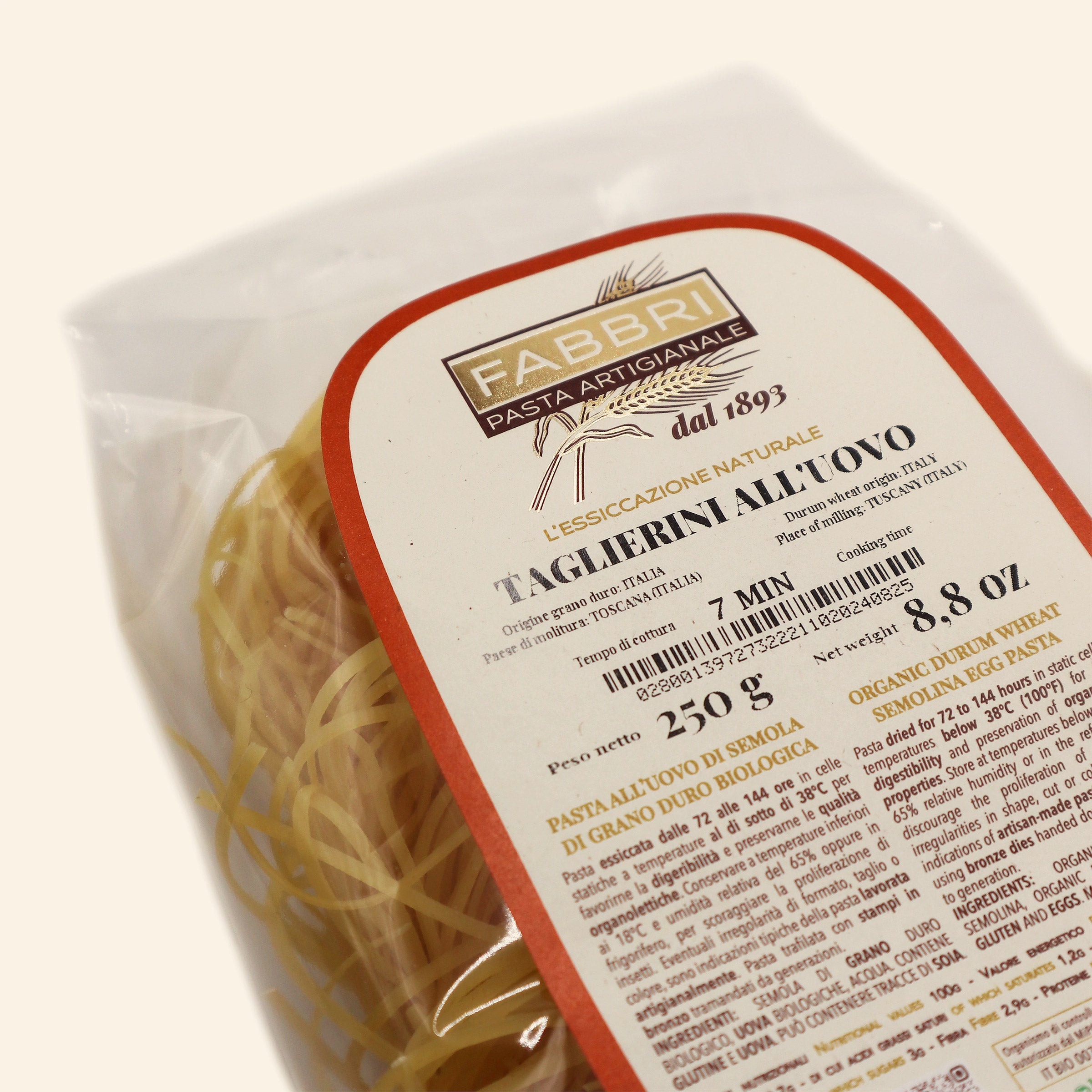 Taglierini Bio (Eiernudeln)